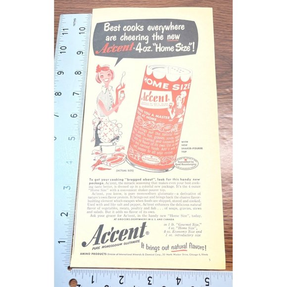 Accent MSG Kitchen Spice Shaker Vintage Print Ad 1954 Kitschy Decor - Picture 3 of 3
